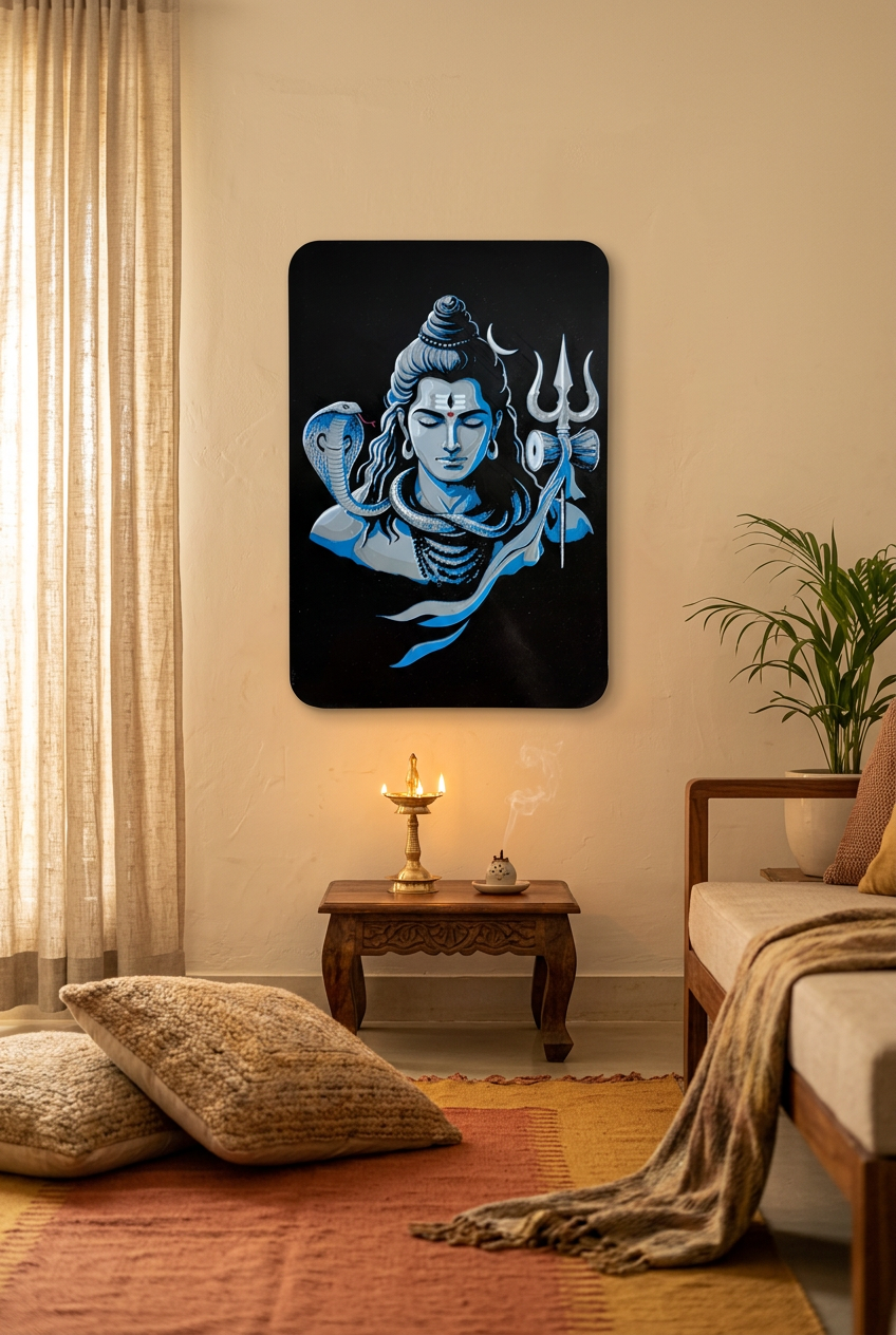 Lord Shiva 3D wall poster in living room setting