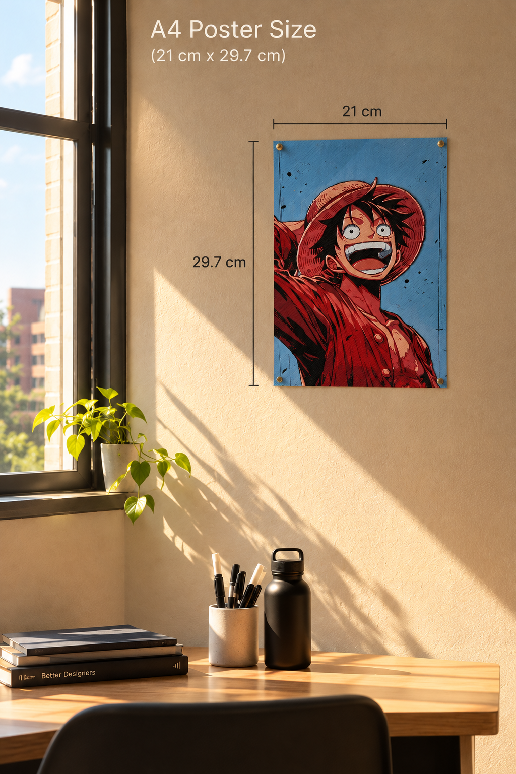 Straw Hat Luffy A4 Poster Frameless Lifestyle Mockup